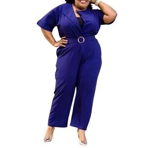Soncy Crossover Jumpsuit with Waist Belt Navy Blue Women's Plus Size 18/20 New